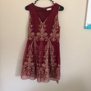 Alter’d State Red and Gold Embroidered Dress